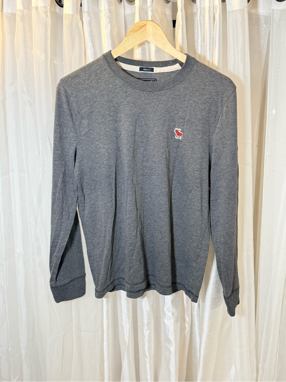 Abercrombie & Fitch Men's Long-Sleeve Crewneck Shirt - Dark Gray